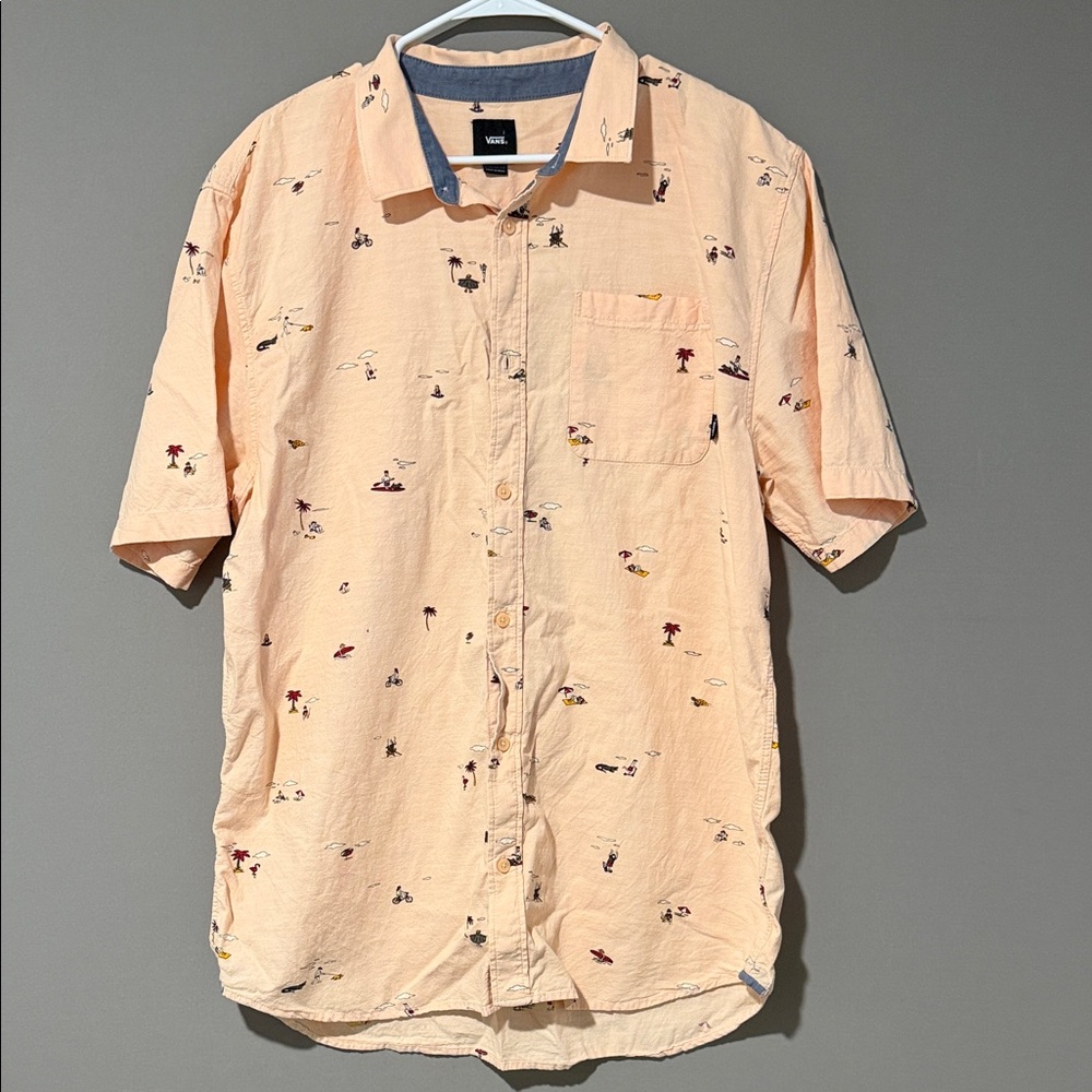 Vans "off the Wall" Classic Fit Shirt Mens Button Up Beach Summer Palm Tree XL